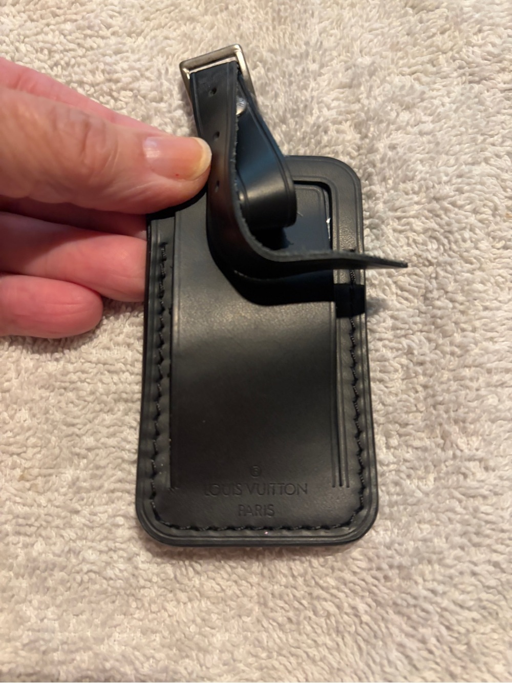 Louis Vuitton Black Leather Luggage Tag with Strap